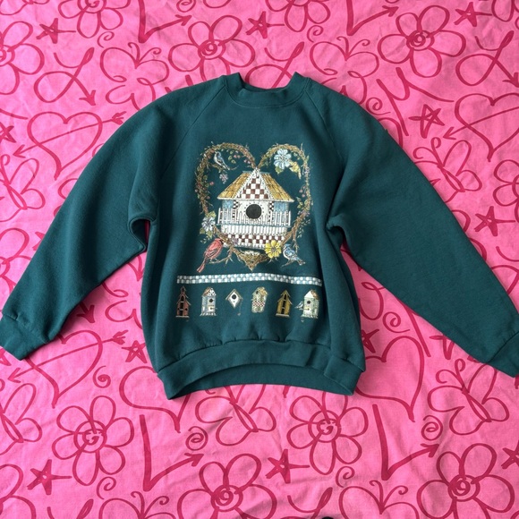 Vintage Birdhouse Sweater Grandma Sweatshirt Grannycore - Picture 2 of 4
